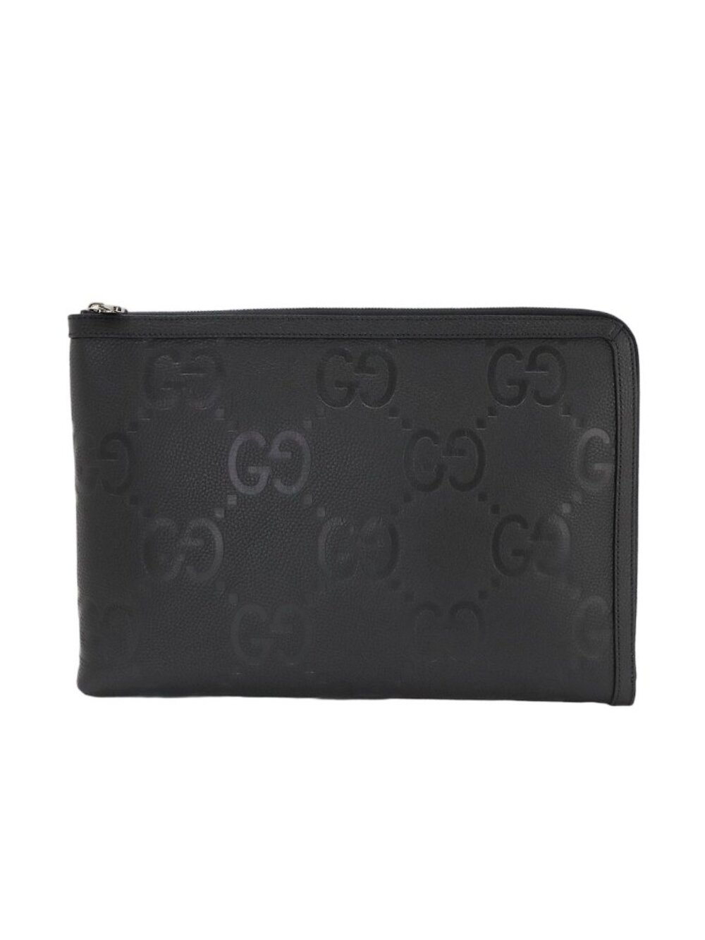 Gucci Jumbo GG Document Case Clutch Leather Black Silver